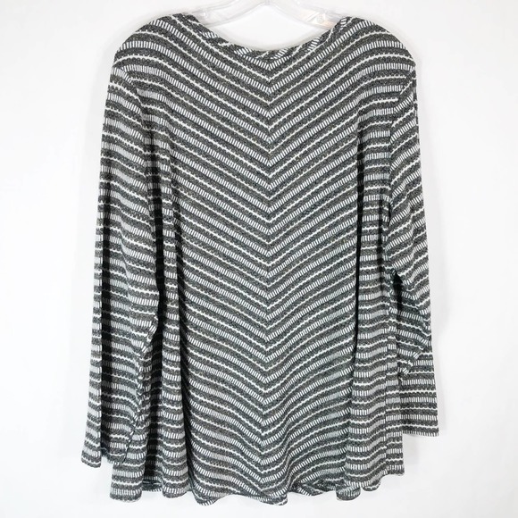 Avenue Plus Size 22 24 Sweater Top Gray Gold White Striped Lace Up V Neck 1272 - Picture 2 of 6